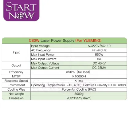 80W/100W/150W CO2 Laser Power Supply for Yueming CMA Cutting Machine