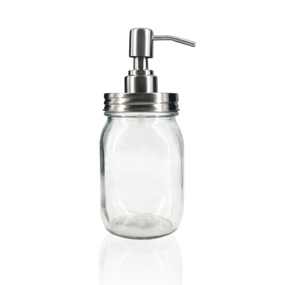 Glass Mason Jar with Press silver pump head
