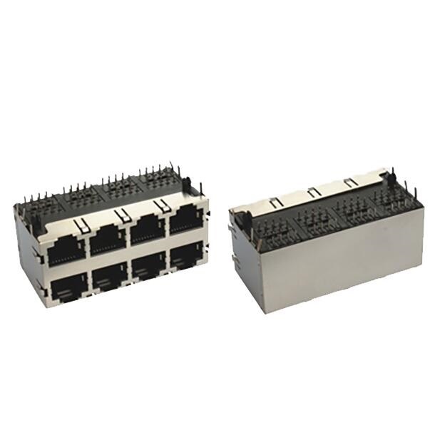 Entrada lateral RJ45 Jack blindada 2x4P com EMI