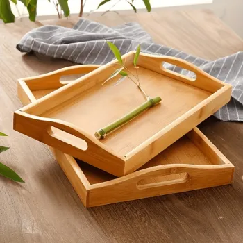 Bamboo Wood Serving Trays with Handle - Custom Logo Kitchen Accessories