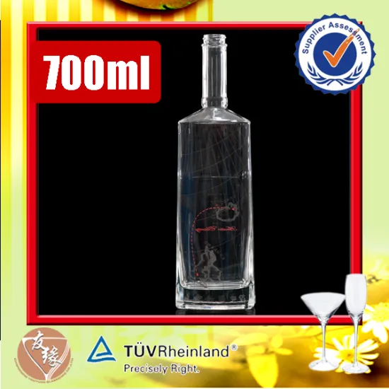 700ml long neck screw top vodka, whisky alcohol rectangle glass bottle
