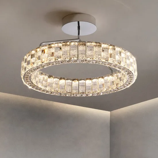 Luxury Crystal Ceiling Pendant Lamp: Round Crystal LED Chandelier - Modern Lighting for Office, Shop, and Home Decor