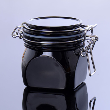 200ml Black Plastic Kilner Jar with Metal Clip for Cosmetics