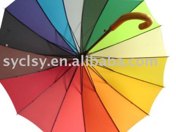 55*16K auto open pongee fabric metal frame straight umbrella with wooden J handle