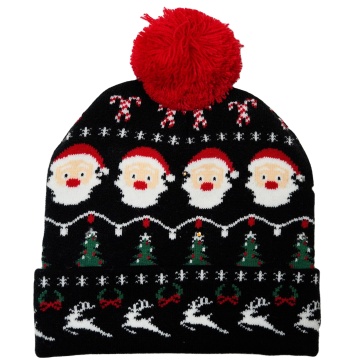 Winter Men Women Warm Cute LED Lights Christmas Beanie Hat Cap with Pom Pom