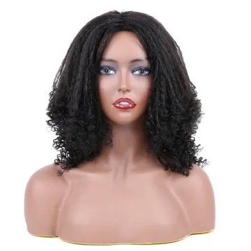 Afro Wig Fluffy Yaki Kinky Straight With Curly Ends Synthetic Marley Hair Wig Non Lace Machine Sewing Wig 12inch