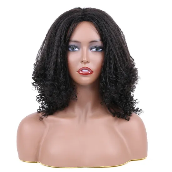 Afro Wig Fluffy Yaki Kinky Straight With Curly Ends Synthetic Marley Hair Wig Non Lace Machine Sewing Wig 12inch