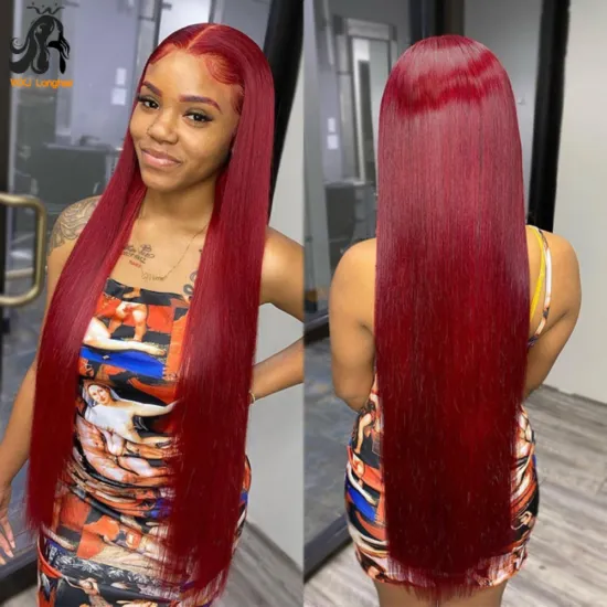 Human Hair Lace Frontal Wigs 99j, Cheap Brazilian silky Straight Long Colored Hair Vendor, Cuticle Aligned 13x6 HD Lace Wig