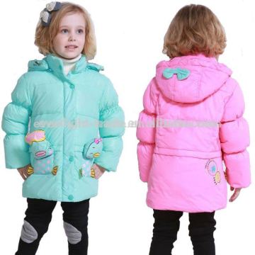 custom made comfortable down jacket for kids/kids long sleeve winter coat/girl winter down wear cartoon printing