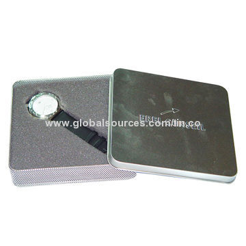 Square Tin Can for Packing Watches with Foam Inside, Logo Embossed