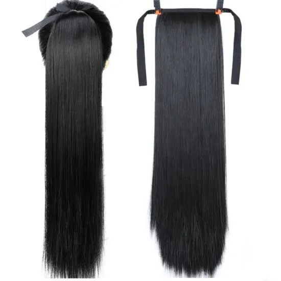 Private Label Straight Synthetic Ribbon  Natural Hair ponytail for Women