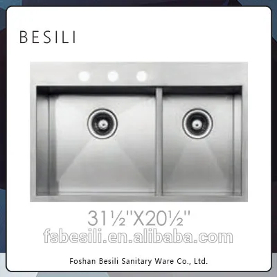 Custom Double Sink Stainless Kitchen Basin Countertop Handmade Sink D8052