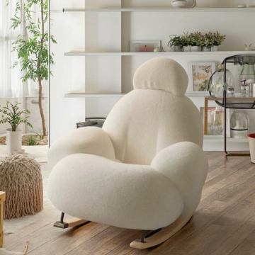 Scandinavian White Rocking Chair & Cute Cream Sofa for Bedroom