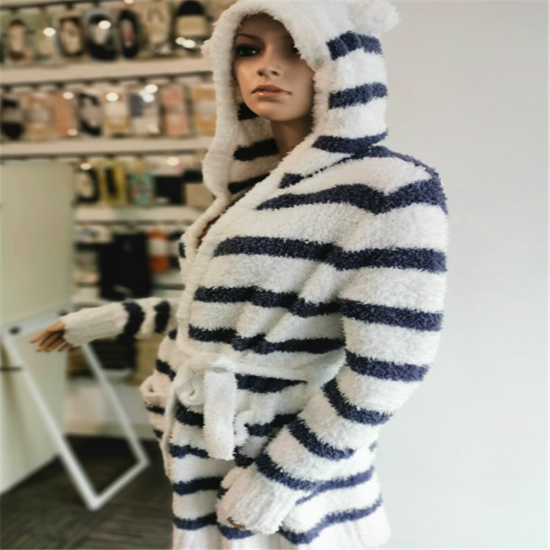 100 Rayon Horizontal Stripes Women S Hooded Pajamas