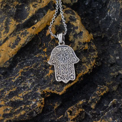 Real 925 Sterling Silver Pendant Necklace - Men's Thai Silver Retro Old Punk Jewelry