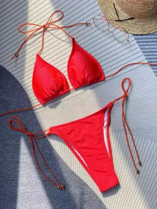 Classic Women's Bikini Swim Trunks: Sexy Split Triangle, Breathable & Quick Dry