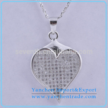Wholesale Fashion Heart Shaped Micro Pave CZ Diamond Rhodium Plated Necklace Designs