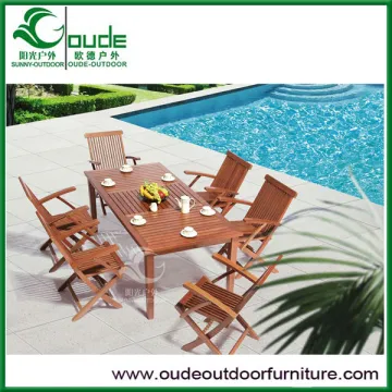 Outdoor Wooden Furniture Meri Wood Foldable Chair and Table Garden Sets