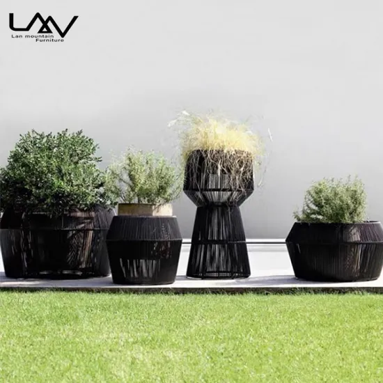 Aluminum Frame Weave Rope Flower Pot Shelf for Patio and Garden