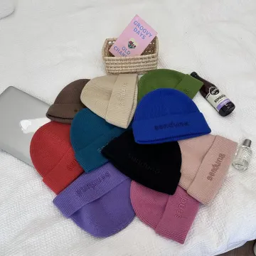 2024 Custom Winter Knitted Beanie - Solid Color Acrylic Knit Cap with Embroidered Letter