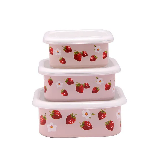 3PCS Square Shape Enamel Decal Food Storage Bowl Set