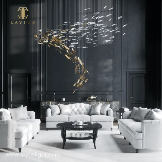 Feather flocculent shape chandelier Villa living room bedroom dining room chandelier White yellow decorative custom chandelier