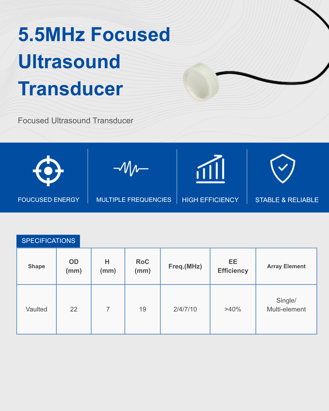 5.5MHz Focused Ultrasound Transducer