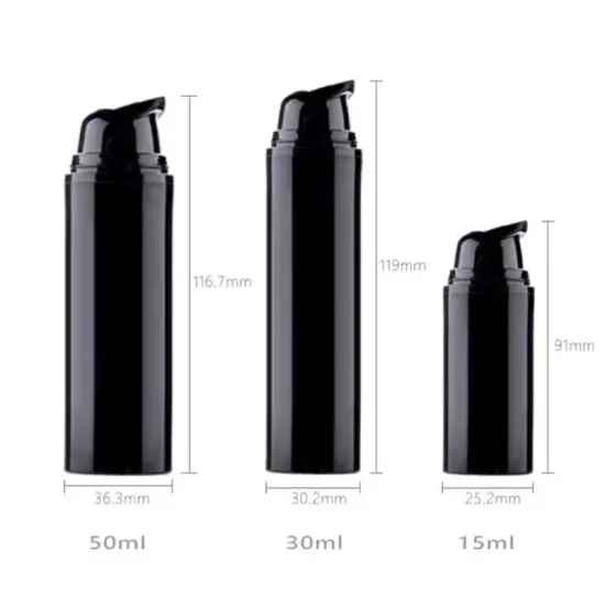 15ml 30ml 50ml empty plastic pp cosmetic packaging black cream airless pump function serum bottle