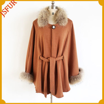 2015 New Fashion Luxury Lady High Quality Cashmere Shawl With Genuine Fox Body Fur Trim