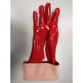 Red PVC gloves smooth finish interlock liner 18"