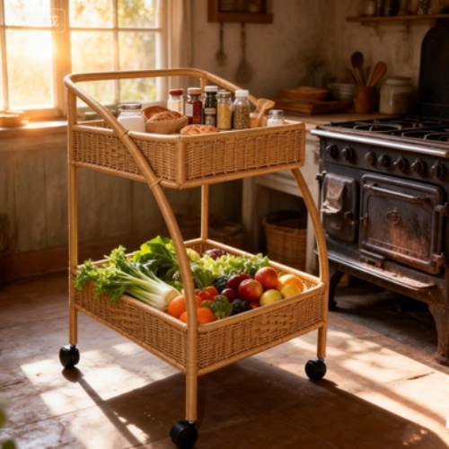 Two-Tier Hotel Restaurant Woven Style Food Cart
