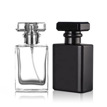 Custom Label Free Sample Wholesale Luxury Women Square Empty Transparent Spray Bottles - 30ml, 50ml, 100ml Black Glass Perfume Bottles