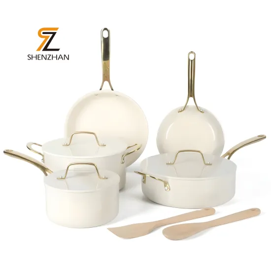 New 7-Piece Non-Stick Aluminum Cookware Set with Wooden Spoons - Kitchen Supplies