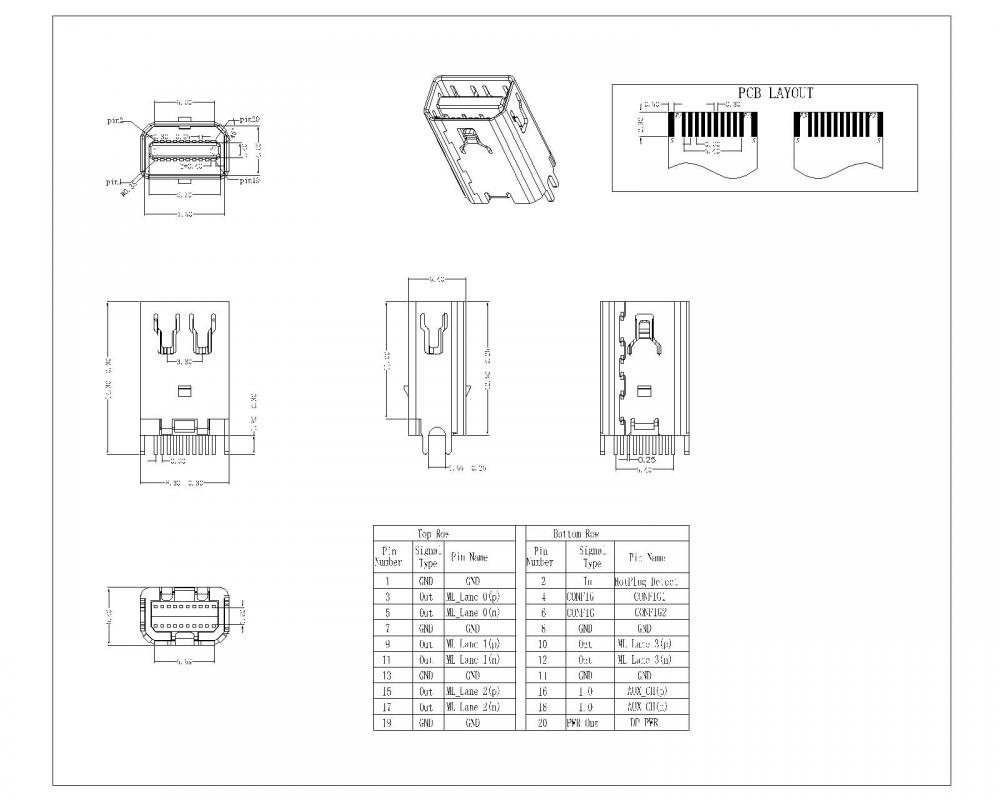 Mdp F X X 07 Mini Display Port Receptacle Straddle 1 6mm Straight Legs Jpg