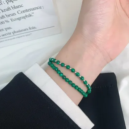 S925 Sterling Silver Malachite Silver Bead Niche Bracelet