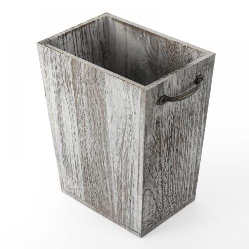 Vintage Grey Wooden Freestanding Trash Can