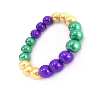 Purple Green Gold Beaded Stretch Mardi Gras Bracelet