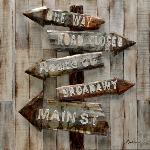Road Direction Sign World at Your Feet Metal Art