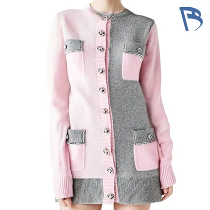 Playful Pink and Gray Knitted Women's Sweater