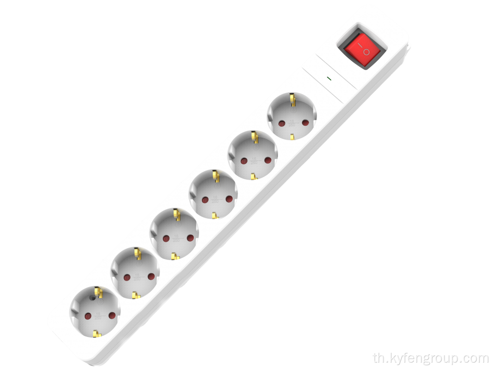 แถบพลังงานทางออก Schuko 6 พร้อมการป้องกันไฟกระชาก