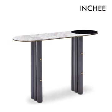 Natural Marble White And Black Console Tables