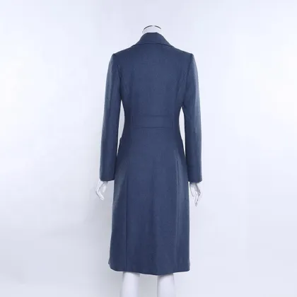 Superior Quality long overcoat women top brand winter dark blue wool coat long women