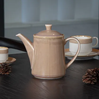 Rustic Porcelain Tea Cup Set with Reactive Glaze Pottery for Afternoon Tea
