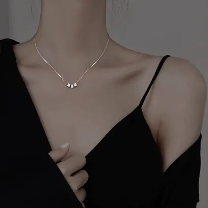 S925 Sterling Silver Small Cube Simple Clavicle Chain