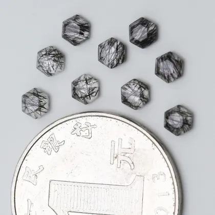 Natural Black Hair Crystal Hexagonal Shape Crystal Gemstone