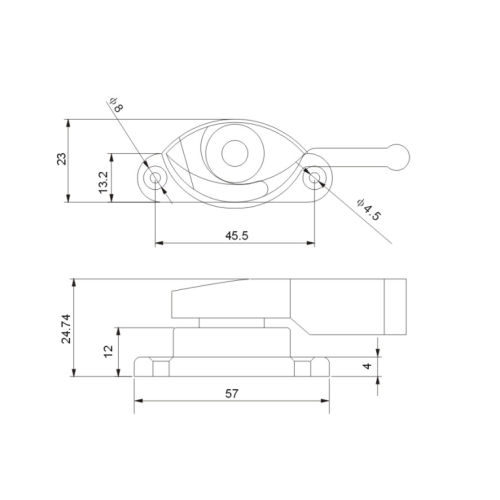 Cerradura de media luna de aleación de zinc para ventana corrediza de aluminio