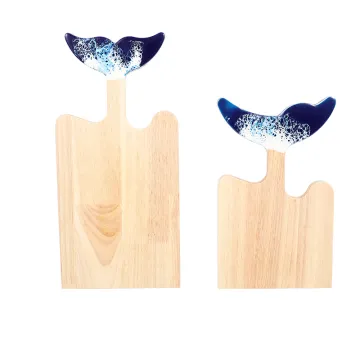 Ocean Beach Fishtail Design Rubber Wood Epoxy Resin Chopping Board with Handle