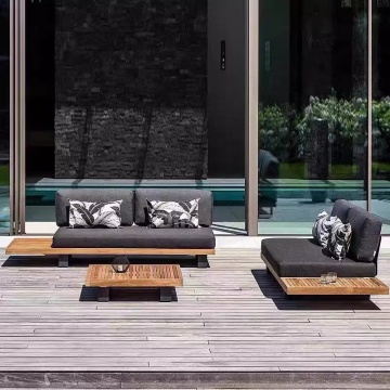 Modern Balcony Teak Wood Sofa with Cushions and Coffee Table