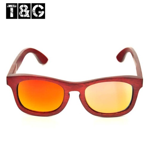 High quality wood sunglasses with red lens