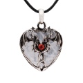 Clear Crystal Heart Antique Silver Double Dragon Stone Pendant (32x42mm) Keychain